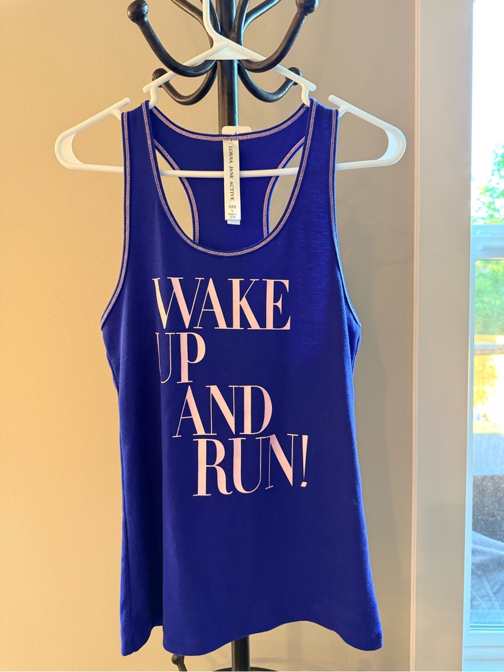 Lorna Jane Royal Blue Racerback Tank with Pink Print